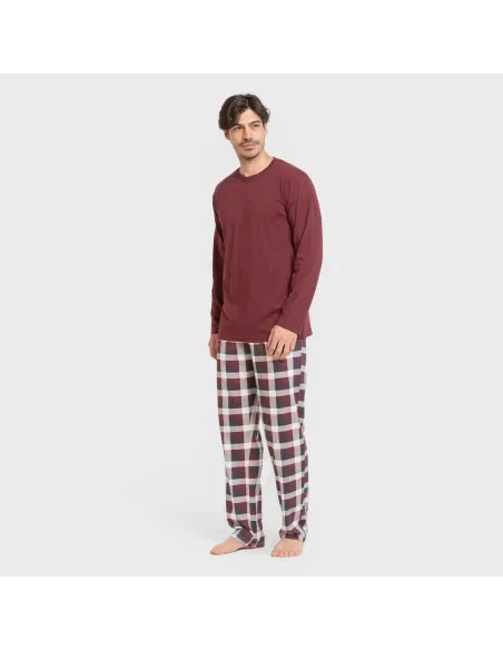 Pijama algodão homem Cuadro Ferni bordô pijamas-compridos-homem