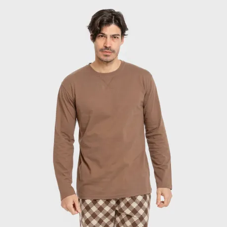 Pijama homem flanela Cuadro Bogota castanho pijamas-compridos-homem