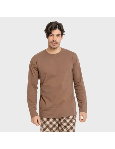 Pijama homem flanela Cuadro Bogota castanho pijamas-compridos-homem