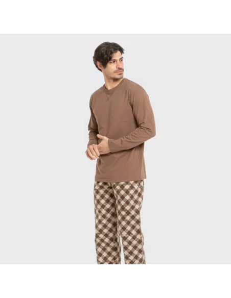 Pijama homem flanela Cuadro Bogota castanho pijamas-compridos-homem