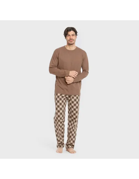 Pijama homem flanela Cuadro Bogota castanho pijamas-compridos-homem
