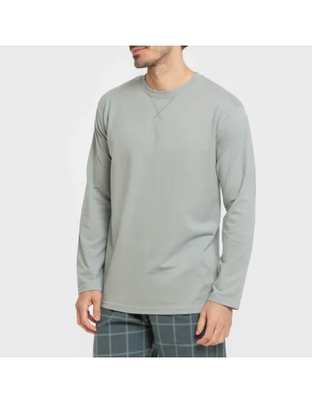 Pijama homem flanela Cuadro Andino verde azul claro pijamas-compridos-homem