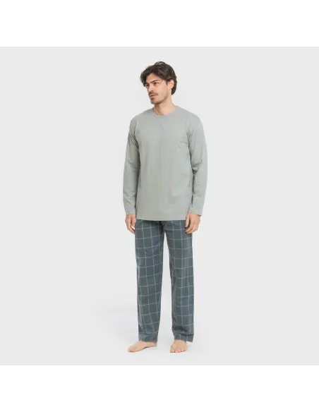 Pijama homem flanela Cuadro Andino verde azul claro pijamas-compridos-homem