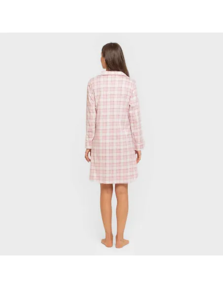 Camisola camiseiro de algodão de manga comprida Cuadro Moni rosa vestidos-mulher