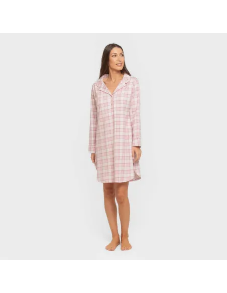 Camisola camiseiro de algodão de manga comprida Cuadro Moni rosa vestidos-mulher