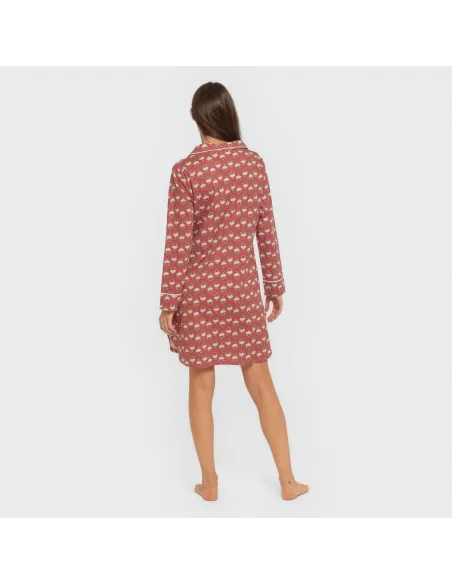 Camisola camiseiro de algodão de manga comprida Calendula marsala vestidos-mulher