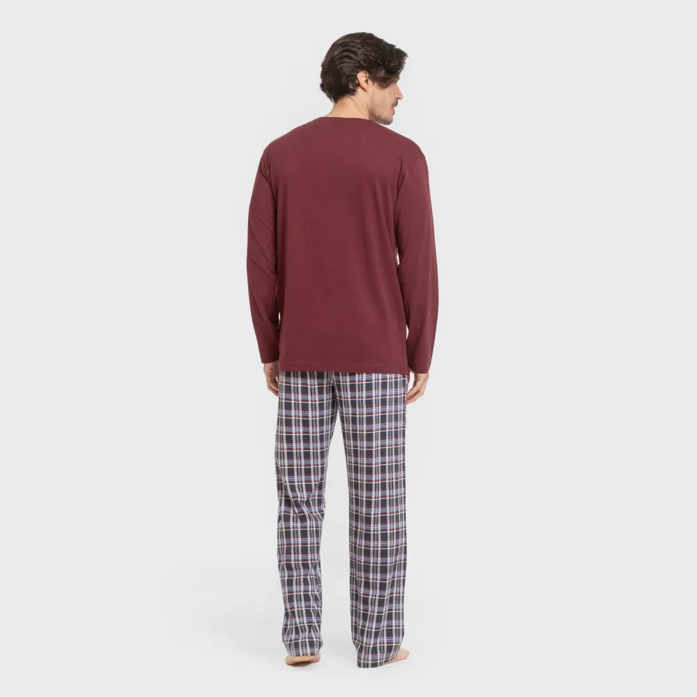 Pijama algodão homem Cuadro Edison bordô pijamas-compridos-homem