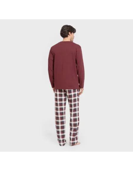 Pijama algodão homem Cuadro Ferni bordô pijamas-compridos-homem