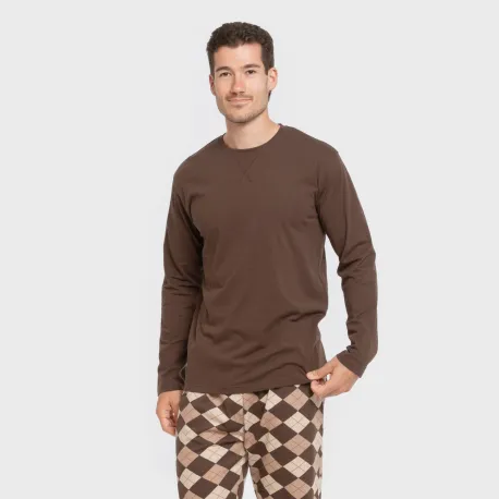 Pijama algodão homem Olmo castanho escuro mesclado pijamas-compridos-homem