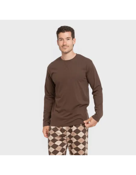 Pijama algodão homem Olmo castanho escuro mesclado pijamas-compridos-homem