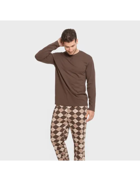 Pijama algodão homem Olmo castanho escuro mesclado pijamas-compridos-homem