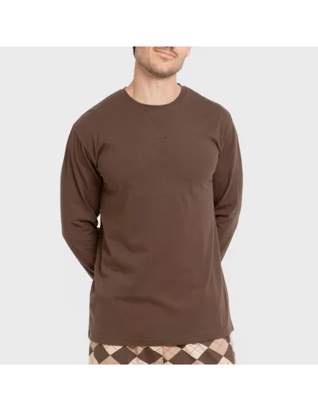 Pijama algodão homem Olmo castanho escuro mesclado pijamas-compridos-homem