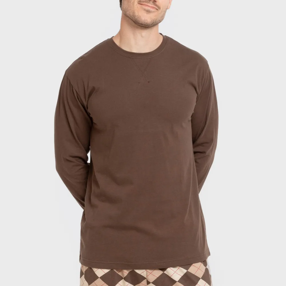 Pijama algodão homem Olmo castanho escuro mesclado pijamas-compridos-homem