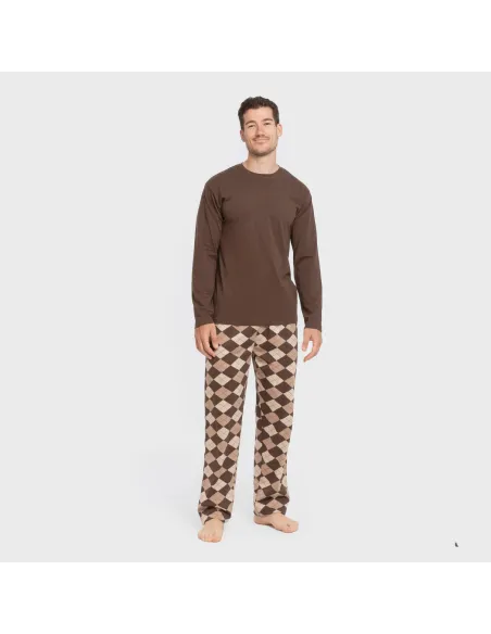 Pijama algodão homem Olmo castanho escuro mesclado pijamas-compridos-homem