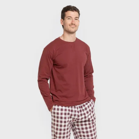 Pijama algodão homem Cuadro Gustavo bordô pijamas-compridos-homem