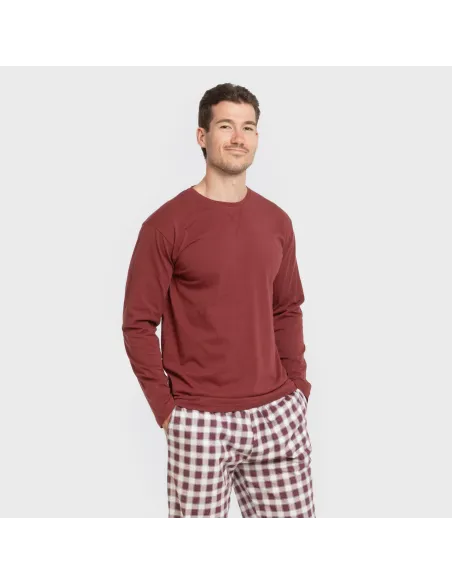 Pijama algodão homem Cuadro Gustavo bordô pijamas-compridos-homem