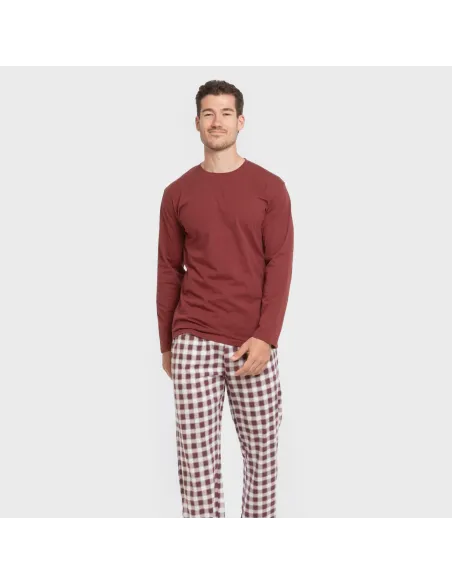 Pijama algodão homem Cuadro Gustavo bordô pijamas-compridos-homem