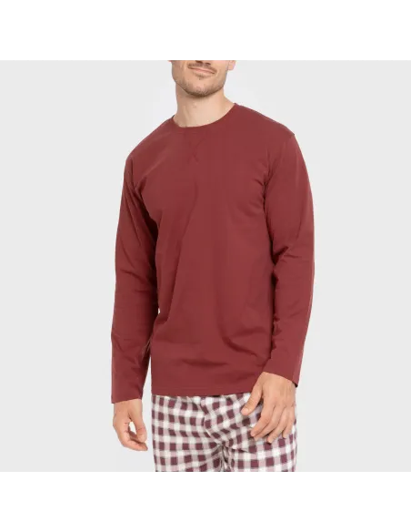 Pijama algodão homem Cuadro Gustavo bordô pijamas-compridos-homem