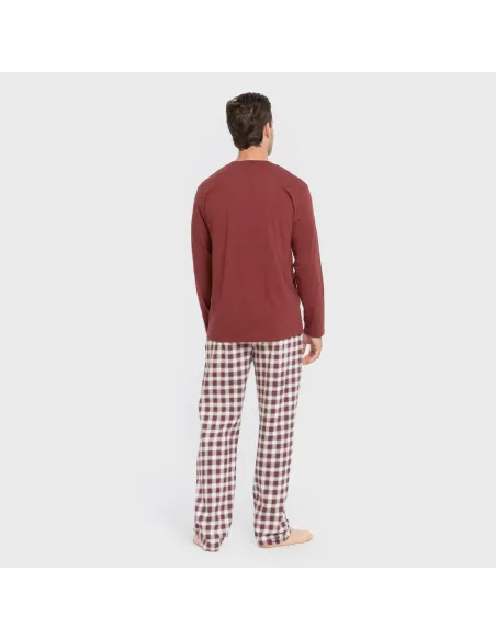 Pijama algodão homem Cuadro Gustavo bordô pijamas-compridos-homem