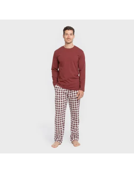 Pijama algodão homem Cuadro Gustavo bordô pijamas-compridos-homem