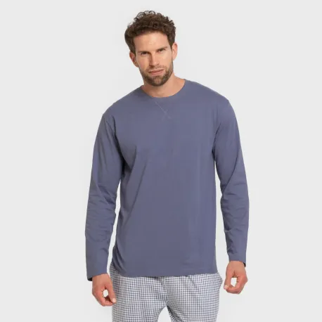 Pijama algodão homem Cuadro Saul azul pijamas-compridos-homem