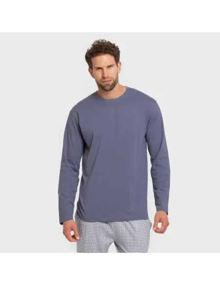 Pijama algodão homem Cuadro Saul azul pijamas-compridos-homem