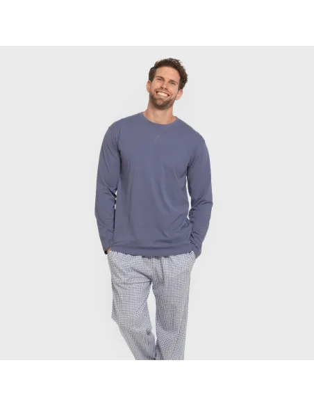 Pijama algodão homem Cuadro Saul azul pijamas-compridos-homem