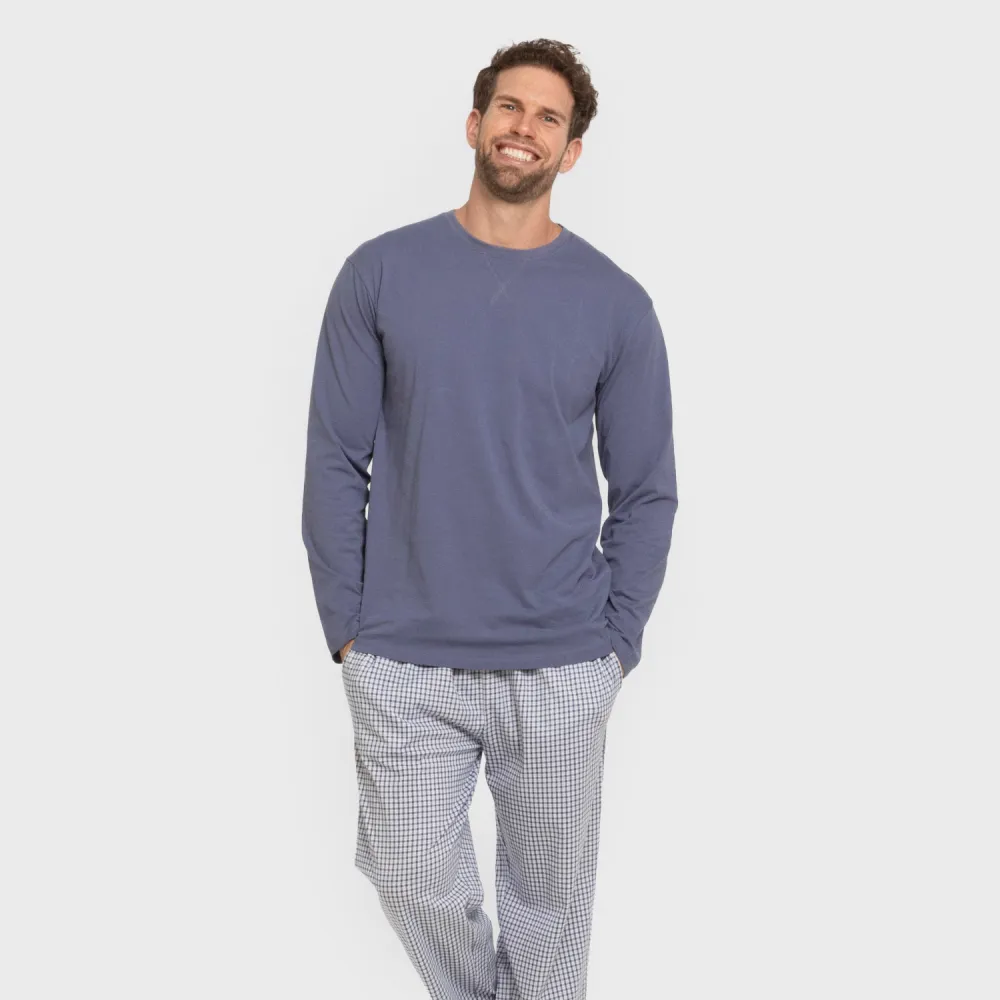 Pijama algodão homem Cuadro Saul azul pijamas-compridos-homem