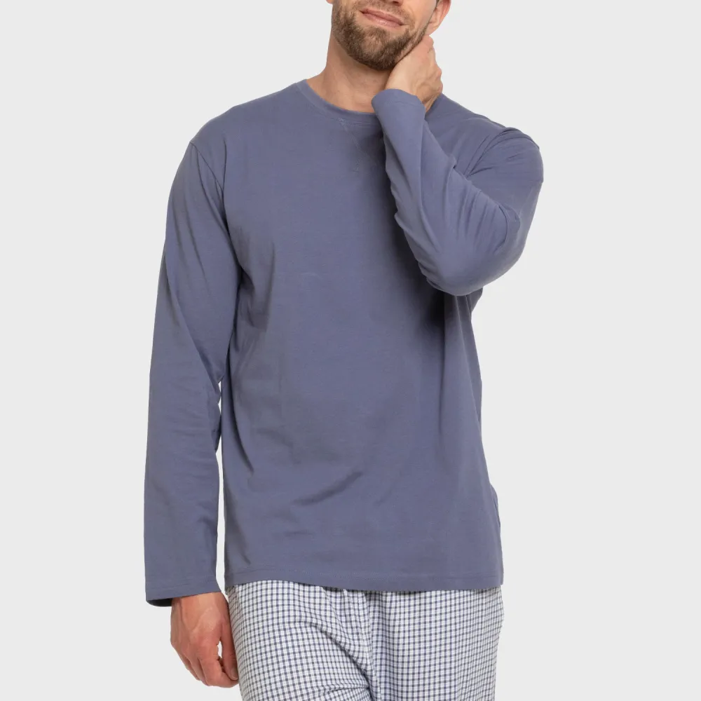 Pijama algodão homem Cuadro Saul azul pijamas-compridos-homem