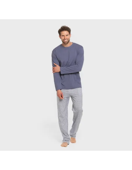 Pijama algodão homem Cuadro Saul azul pijamas-compridos-homem
