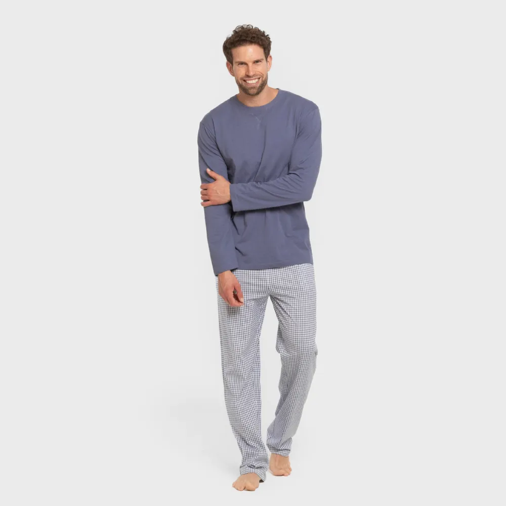 Pijama algodão homem Cuadro Saul azul pijamas-compridos-homem