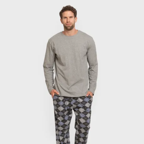 Pijama algodão homem Olmo cinza mesclado pijamas-compridos-homem