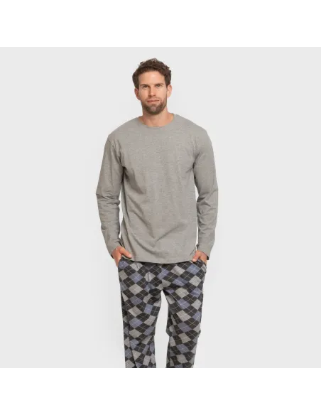 Pijama algodão homem Olmo cinza mesclado pijamas-compridos-homem