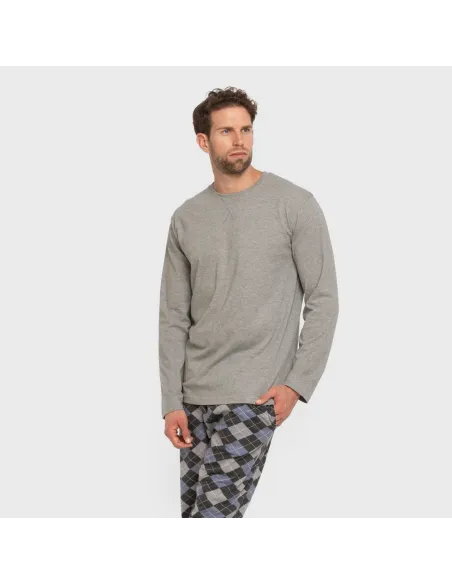 Pijama algodão homem Olmo cinza mesclado pijamas-compridos-homem