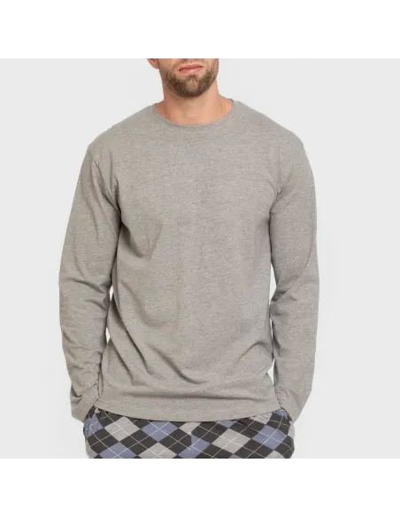 Pijama algodão homem Olmo cinza mesclado pijamas-compridos-homem