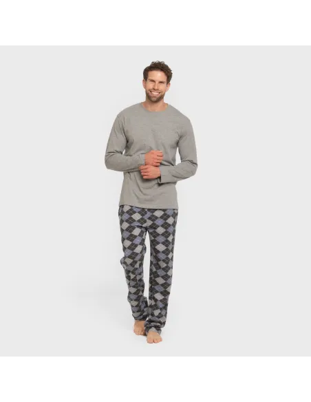 Pijama algodão homem Olmo cinza mesclado pijamas-compridos-homem