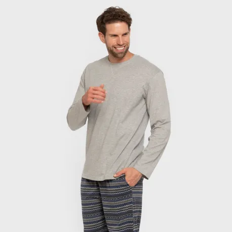 Pijama algodão homem Evelio cinza pijamas-compridos-homem