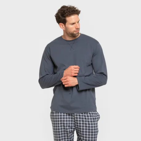 Pijama algodão homem Cuadro Roberto azul pijamas-compridos-homem