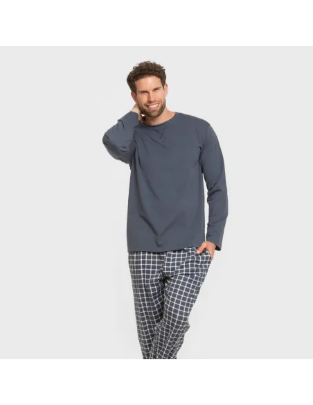 Pijama algodão homem Cuadro Roberto azul pijamas-compridos-homem