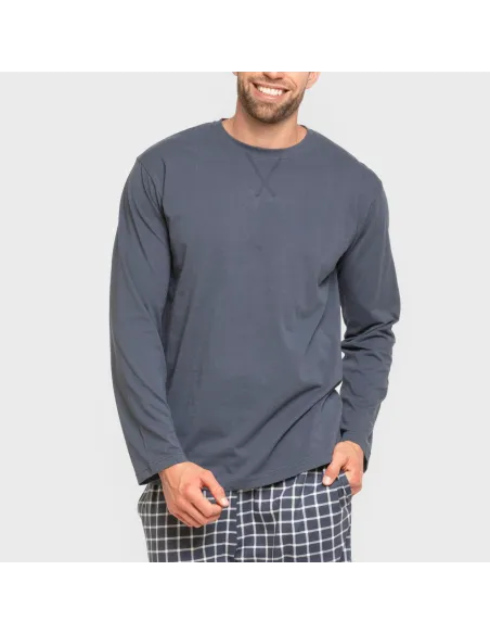 Pijama algodão homem Cuadro Roberto azul pijamas-compridos-homem