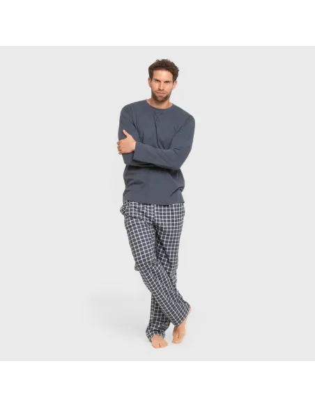 Pijama algodão homem Cuadro Roberto azul pijamas-compridos-homem