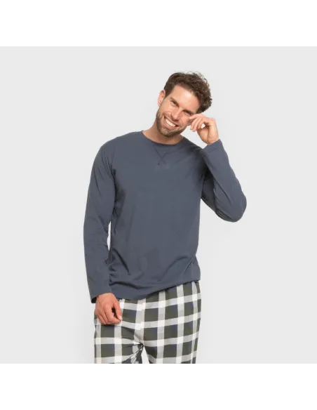 Pijama algodão homem Cuadro Ferni azul marinho pijamas-compridos-homem