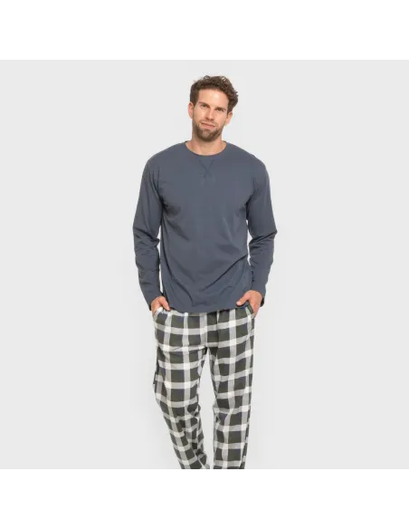 Pijama algodão homem Cuadro Ferni azul marinho pijamas-compridos-homem