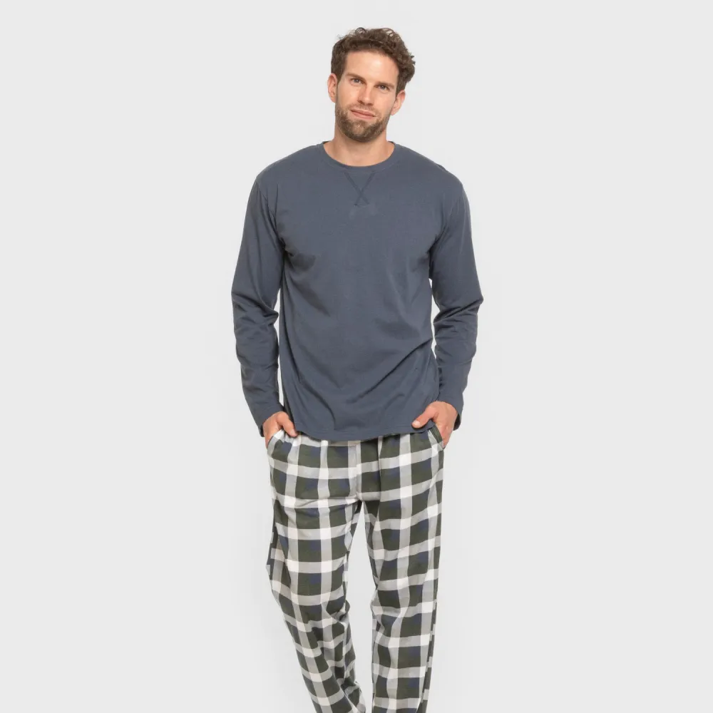 Pijama algodão homem Cuadro Ferni azul marinho pijamas-compridos-homem