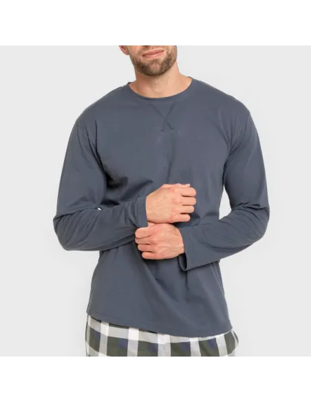 Pijama algodão homem Cuadro Ferni azul marinho pijamas-compridos-homem