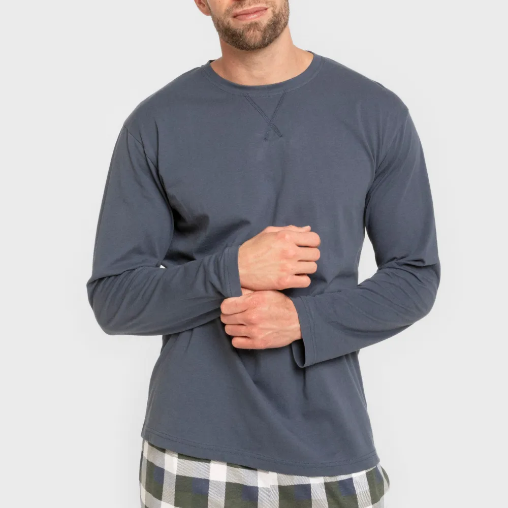 Pijama algodão homem Cuadro Ferni azul marinho pijamas-compridos-homem