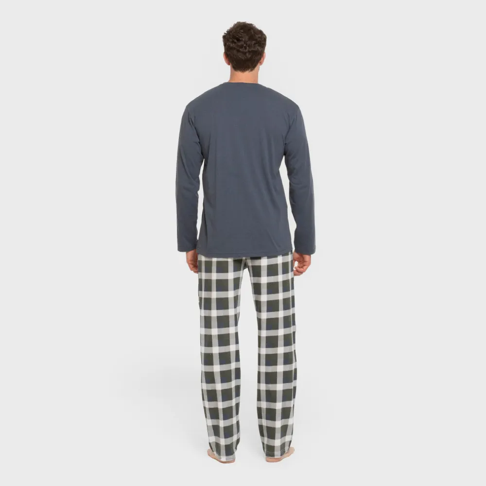 Pijama algodão homem Cuadro Ferni azul marinho pijamas-compridos-homem