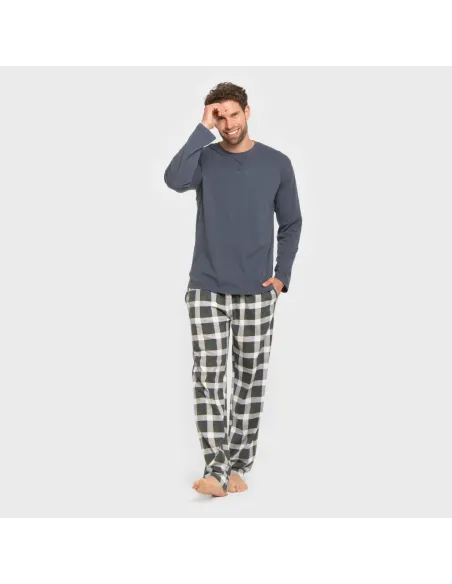 Pijama algodão homem Cuadro Ferni azul marinho pijamas-compridos-homem