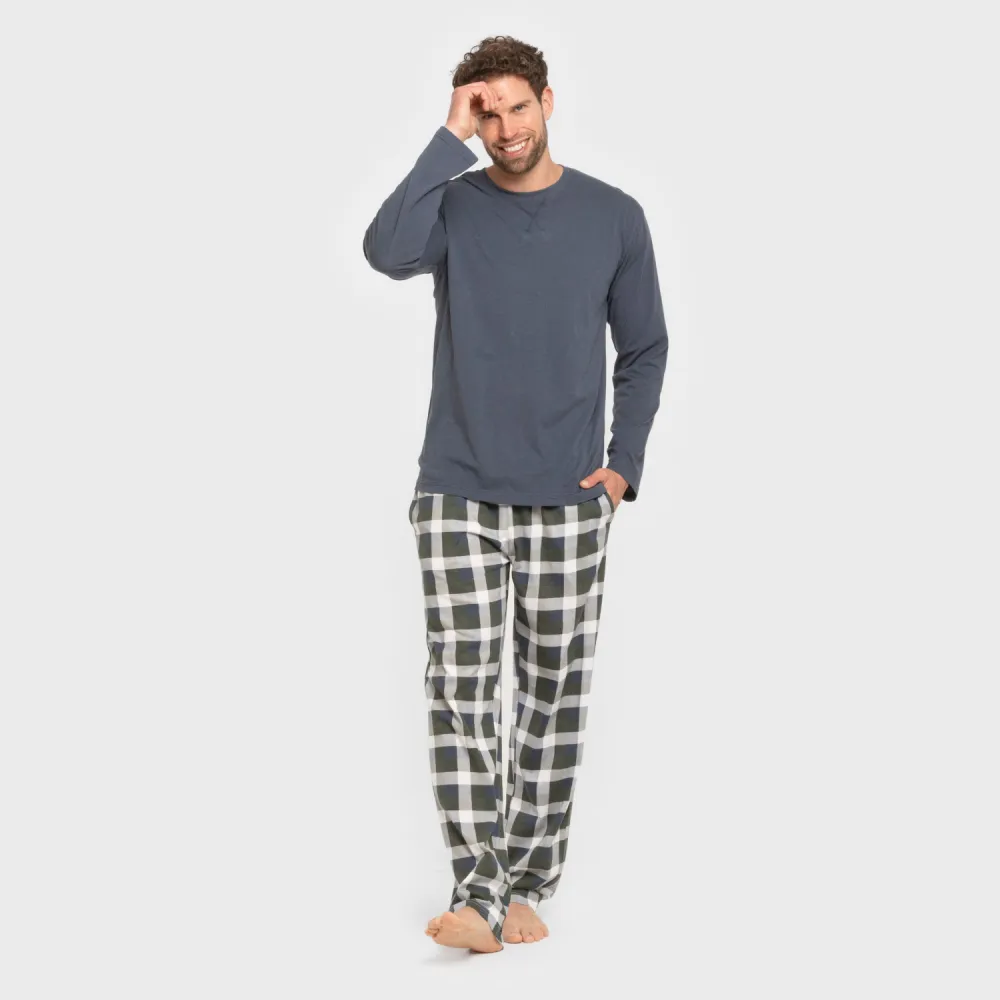 Pijama algodão homem Cuadro Ferni azul marinho pijamas-compridos-homem