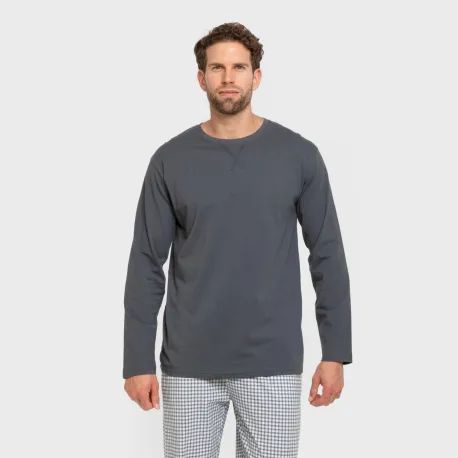 Pijama algodão homem Cuadro Edmund azul pijamas-compridos-homem